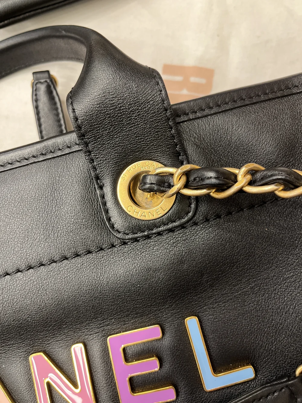 CHANEL black leather